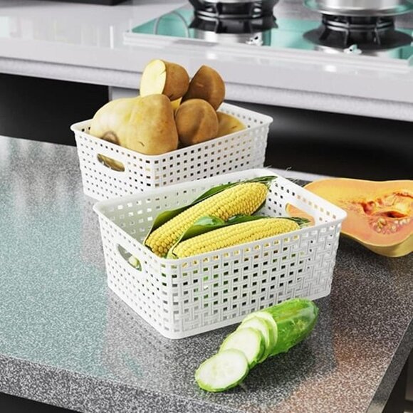 Plastic Storage Baskets, 6 Pack White Weave Bins Organizer, 10.1"x7.55"x4.1" - Picture 7 of 8